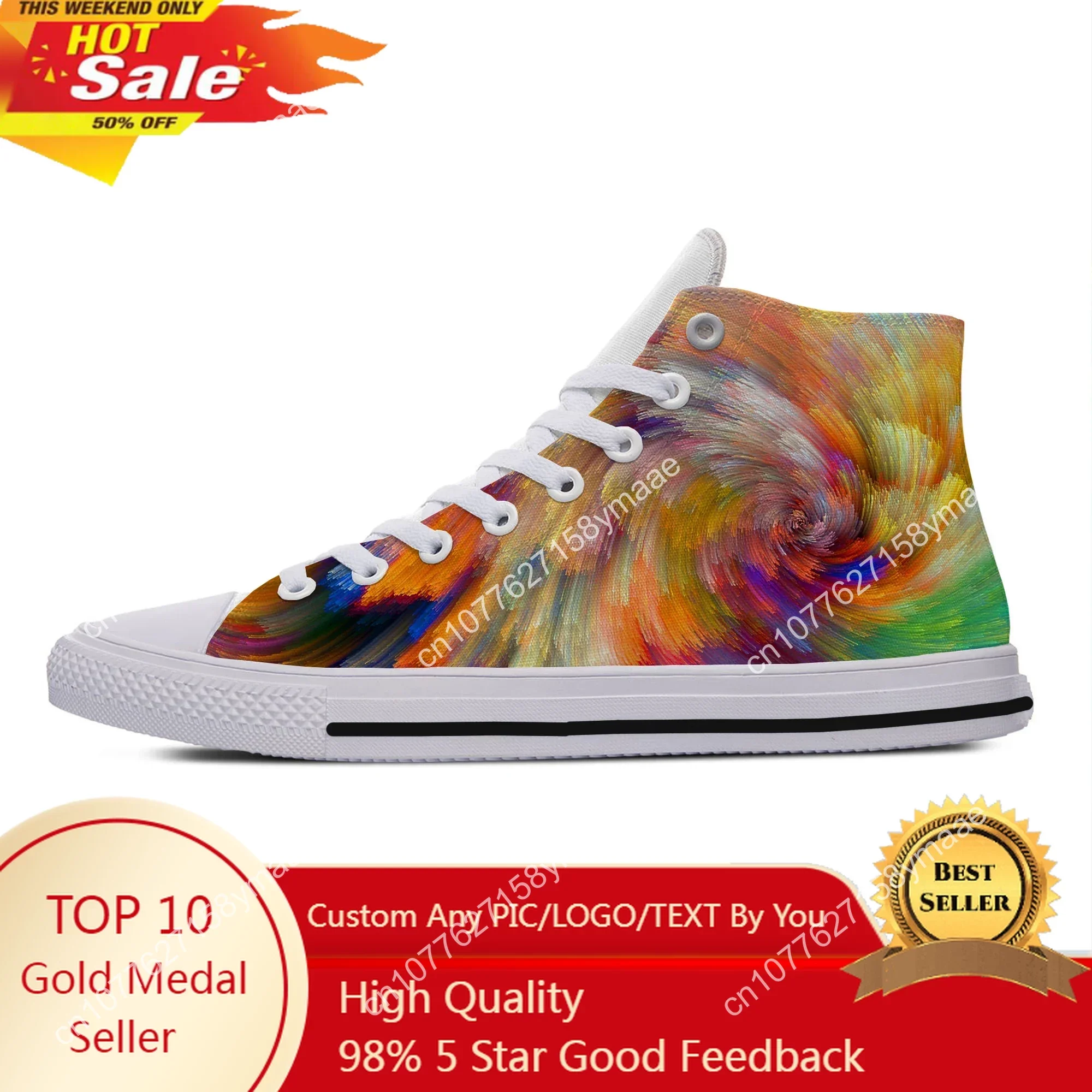 Abstract Summer Multicolor Waves Digital Art New Arrive Lightweight High Top Canvas Shoes Men Women Casual Breathable Sneakers