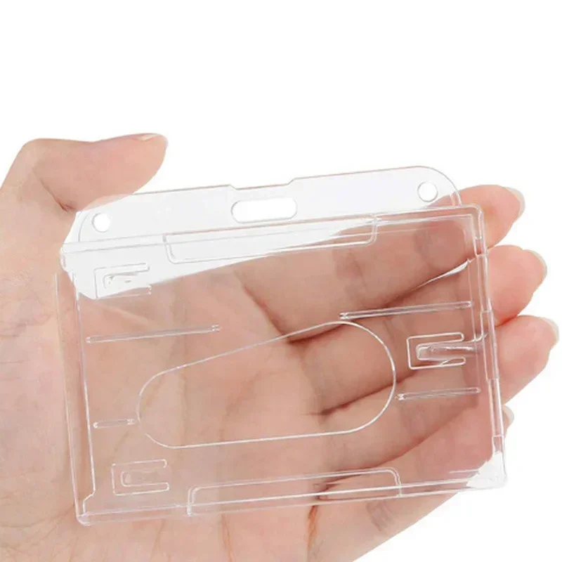 1pc Badge Holder Vertical Dual Cards Hold Badge Holder with Thumb Slot Hard Plastic Working Permit Case Retractable Badge Reel
