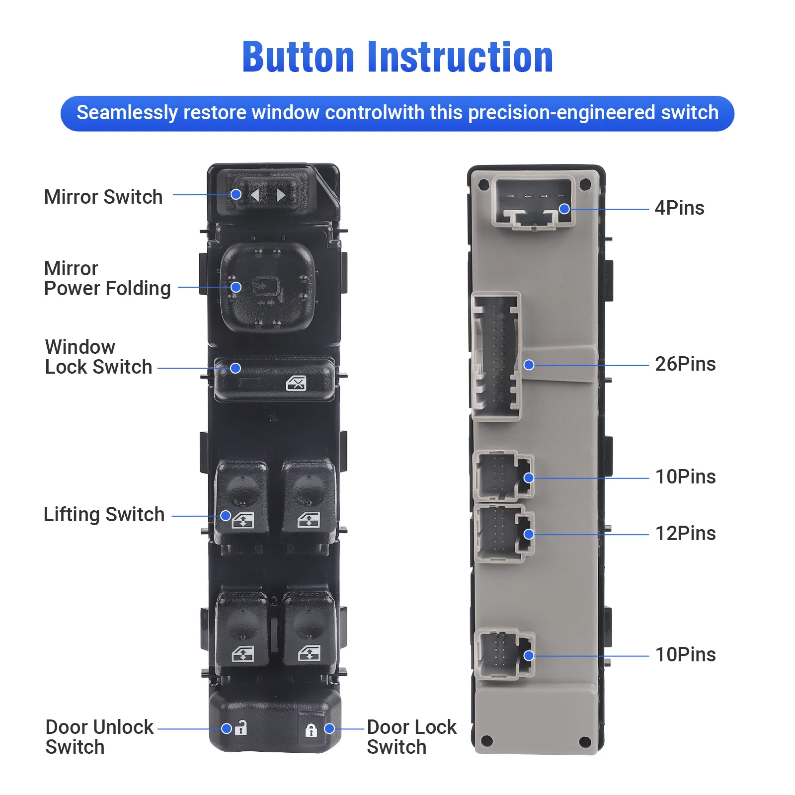Window Control Switch 15883319 For Chevrolet Avalanche Suburban Tahoe Cadillac Escalade Hummer H2 2003-2006 GMC Sierra Yukon XL
