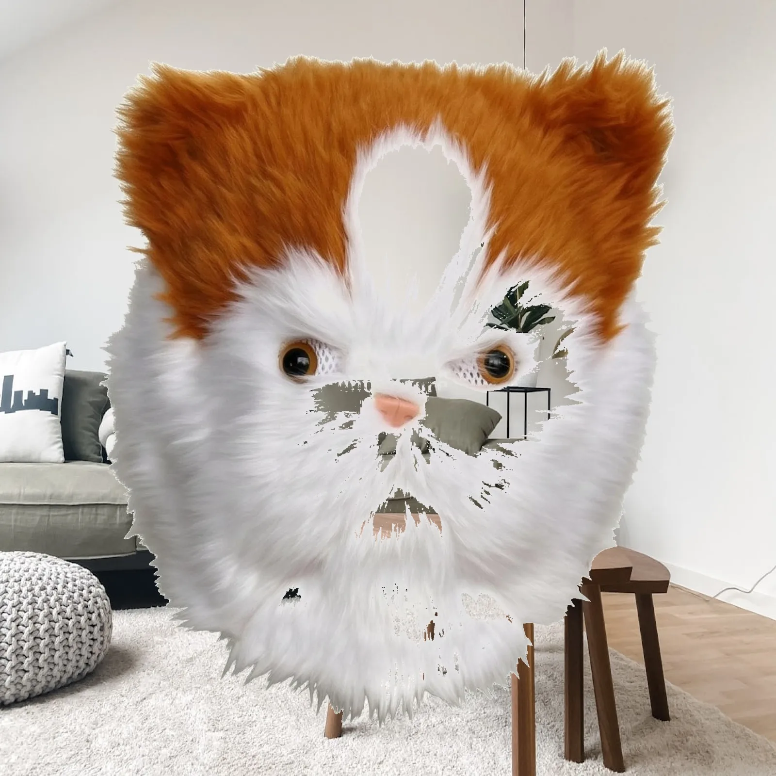 Plush Husky Headwear Full Coverage Furry Animal Mask Halloween Party Costume Accessory with Eye Openings for Themed Events