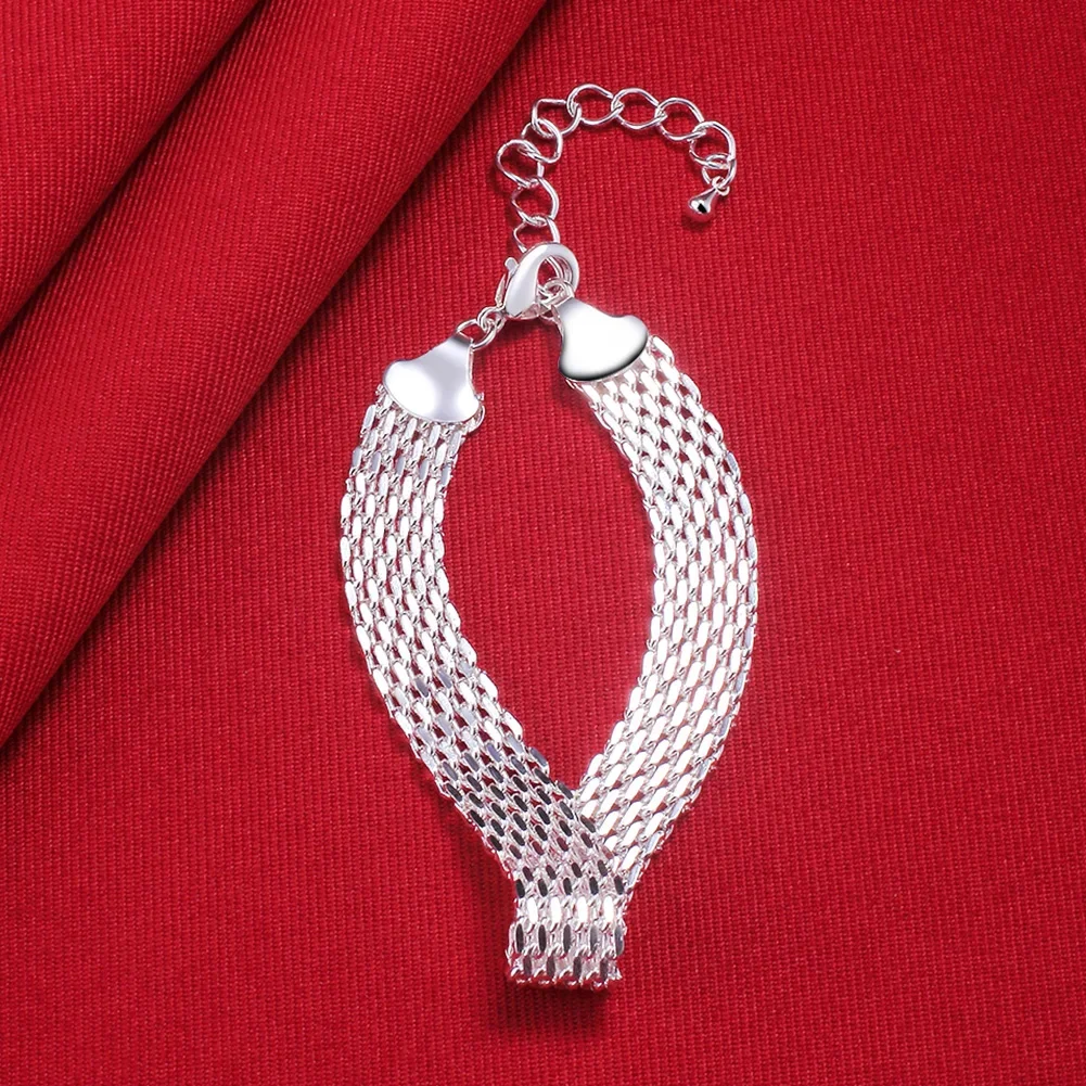 Beautiful Elegant Wedding Women Mesh 925 Sterling Silver Chain Bracelet High Quality Fashion Gorgeous Jewelry Wholesale image 2