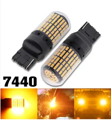 2X T20 7440 LED 144SMD Car Turn signal Light Amber Reverse Lamp Bulb W21W