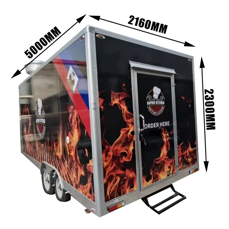 5m Multifunction BBQ Food Trailer with Full Kitchen Stainless Steel Street Food Cart Tracking Rust Resistant for Outdoor Use