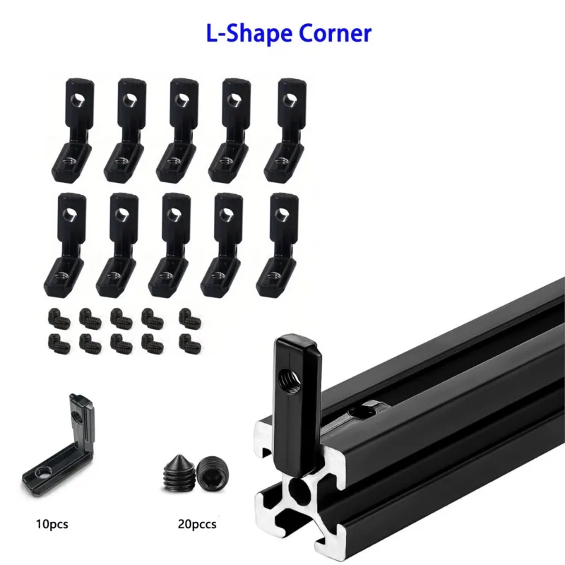 10pcs/Pack 2020 Black L Shape Interior Corner Connector Joint Bracket with screws for 1515 2020 3030 4040 EU Aluminum Profile