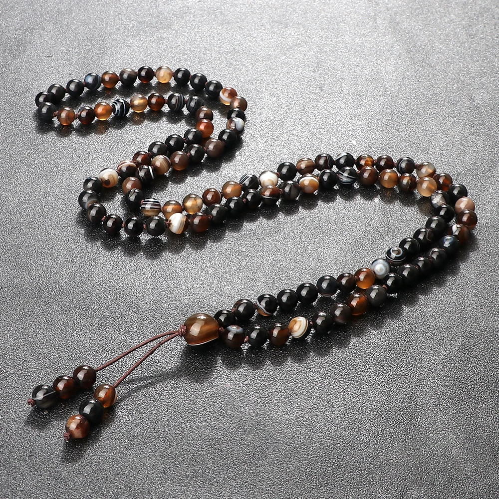 Black Agates Men Necklaces Fashion 108 Mala Beads Handmade Elastic Rope 6mm Natural Stone Bracelets Women Yoga Energy Jewelry