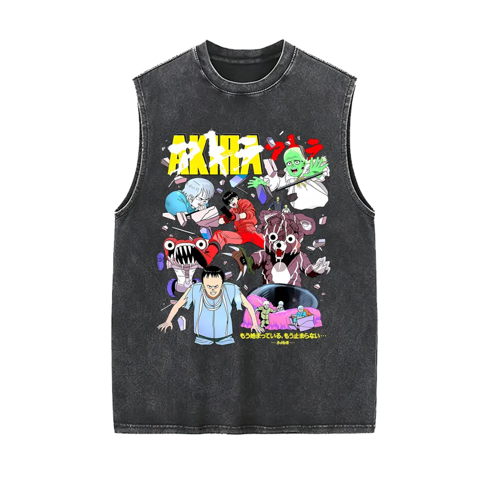 Japanese Anime Movie Akira Tetsuo Shima Shotaro Kaneda Vintage Washed Tank Tops Men Women Cartoon Manga Sleeveless Vest T-shirt