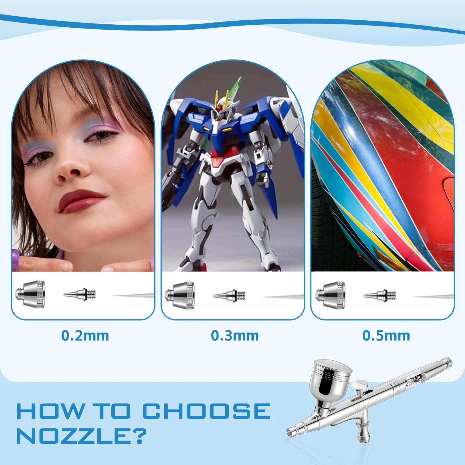 Nasedal aerografo 0.3mm 7cc pistola a spruzzo a spazzola d'aria a doppia azione per modello di torta trucco tatuaggio auto arte strumento fai da te 0.2mm/0.3mm/0.5mm
