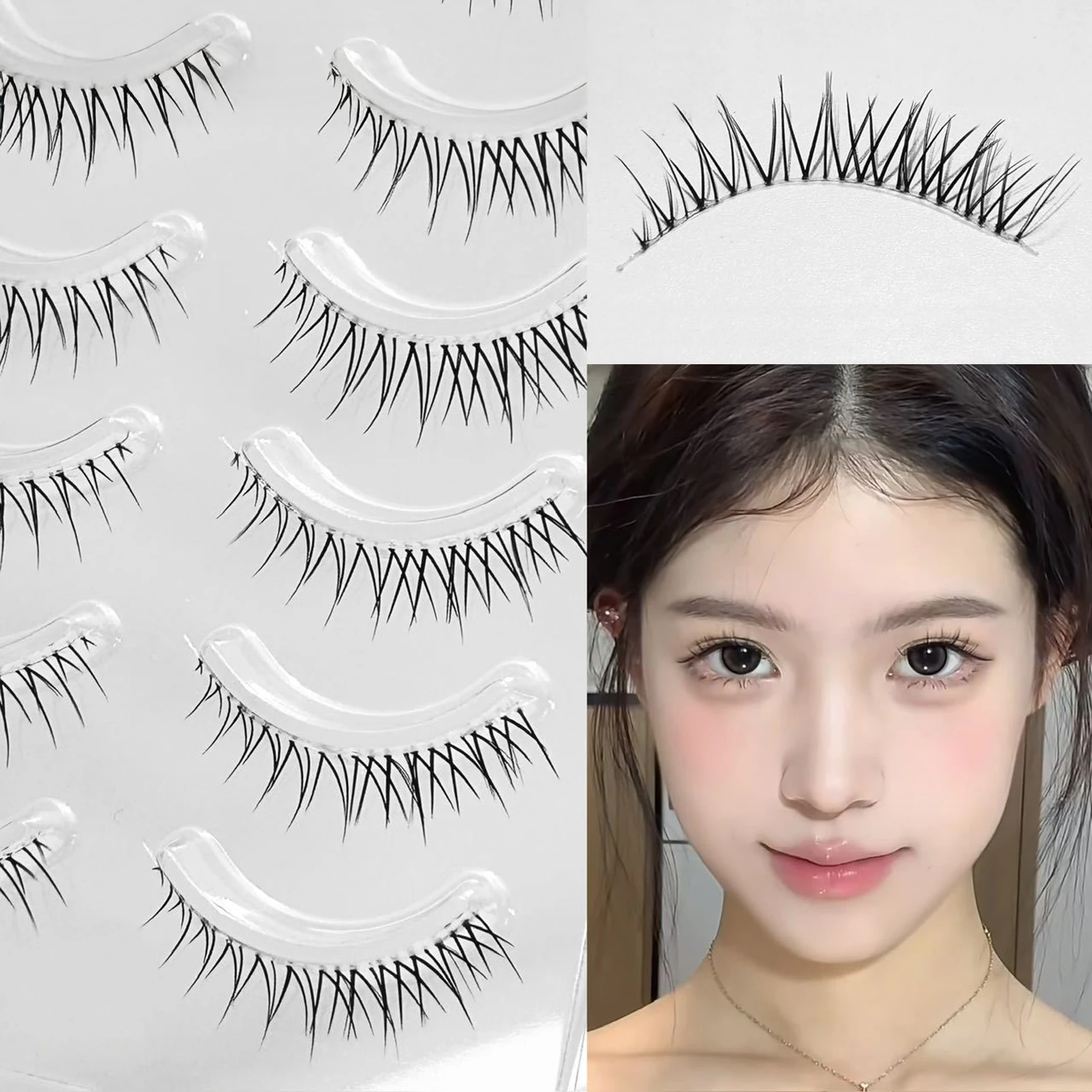 5pairs Natural False Eyelashes Thin Band Hand Made Short Lighter Eyelash Cosplay Korean Fashion Wispy Extension Makeup Tools
