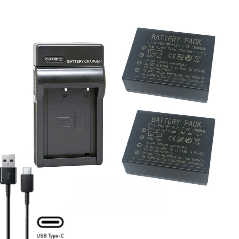 NP-W126 7.2V 1800mAh Bateria do aparatu + Ładowarka do Fujifilm XPro 1 2 3 XA1 XT1 XT2 XT3 HS33 HS50 XT20 XT30 XS10 XT100 XT200 XA5 XA7