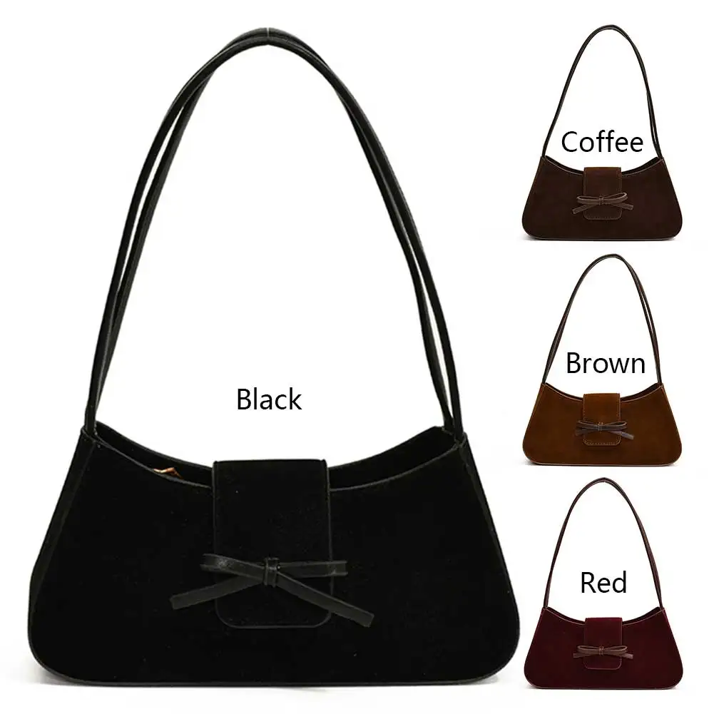 

Shoulder Bag for Women with Zipper Bow Purse Suede Solid Underarm Bag Clutch Purse for Work Travel