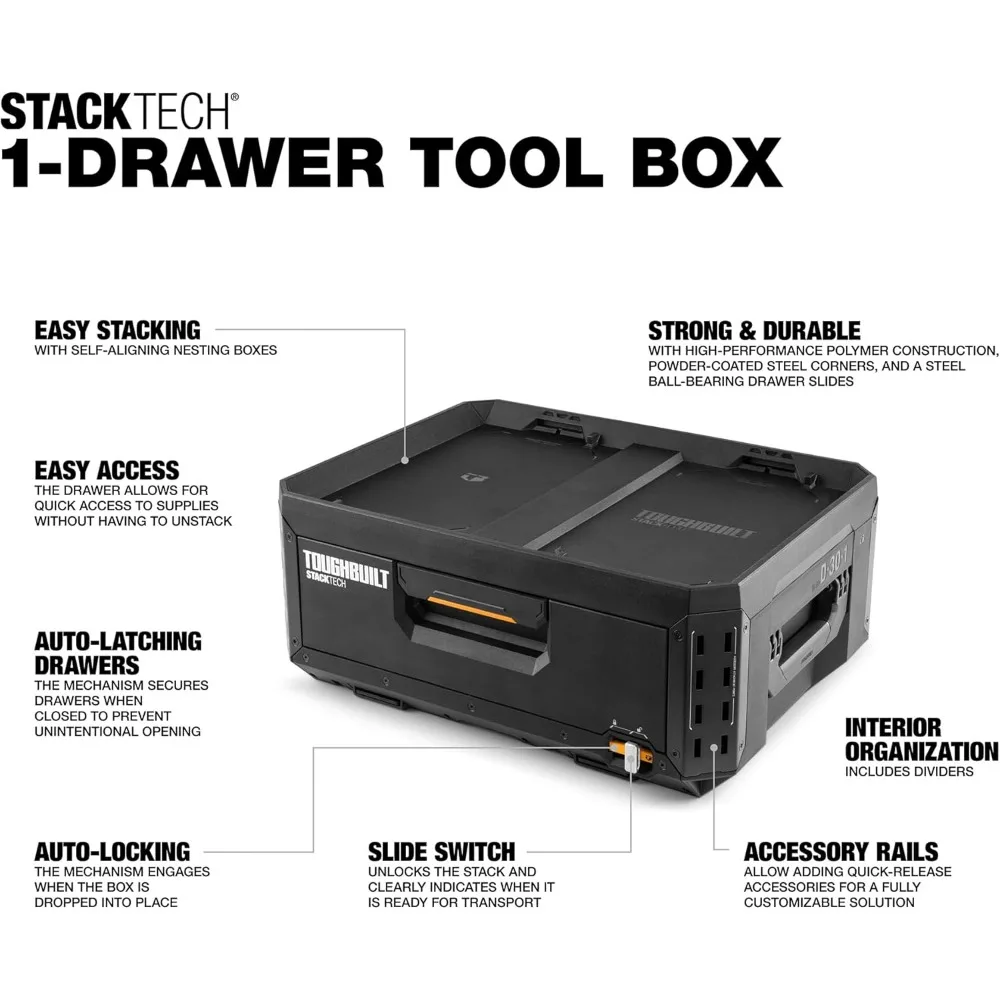 Ящик для инструментов StackTech с 1 ящиком, сверхмощный портативный ящик для инструментов, вместимость 50 фунтов — штабелируемый ящик для инструментов, органайзер для хранения