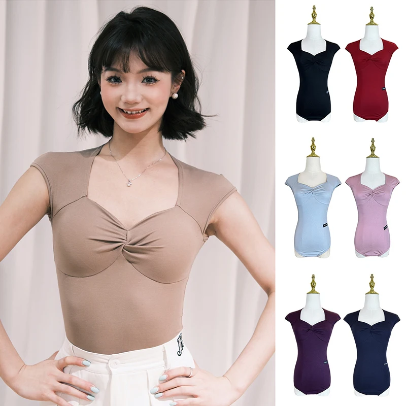 Multi-Farbe Latin Dance Kleidung Frauen Praxis Top Kurzarm Tanz Trikot Ballsaal Tango Standard Training Dancewear AMY2446