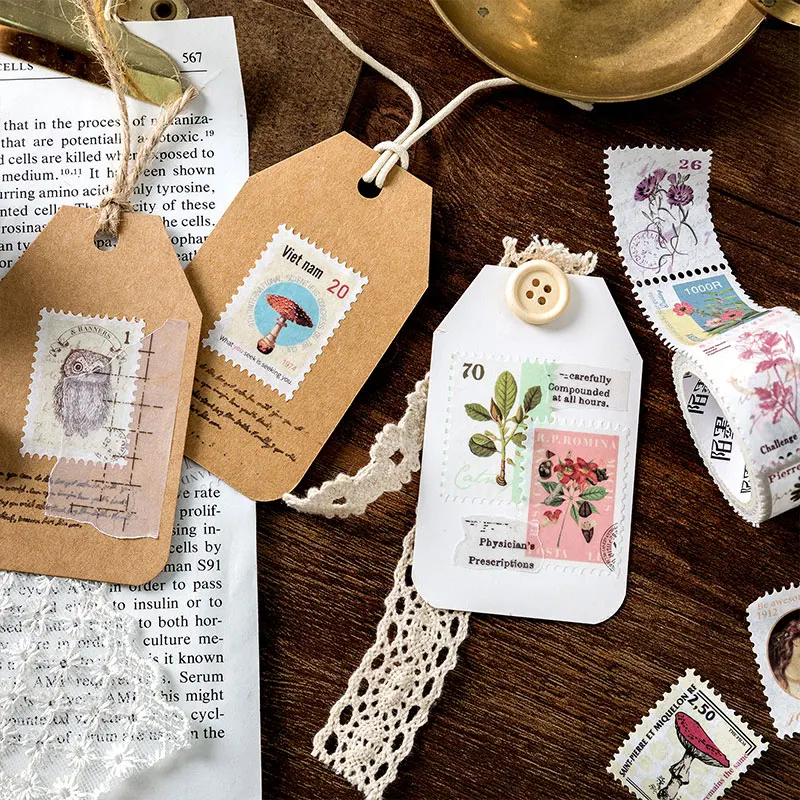 8 أنماط من طراز القهوة ذات الطوابع الرجعية والشريط الورقي سلسلة قصاصات البريد المكتبية الرجعية DIY ملصق التسمية الديكور الأساسية