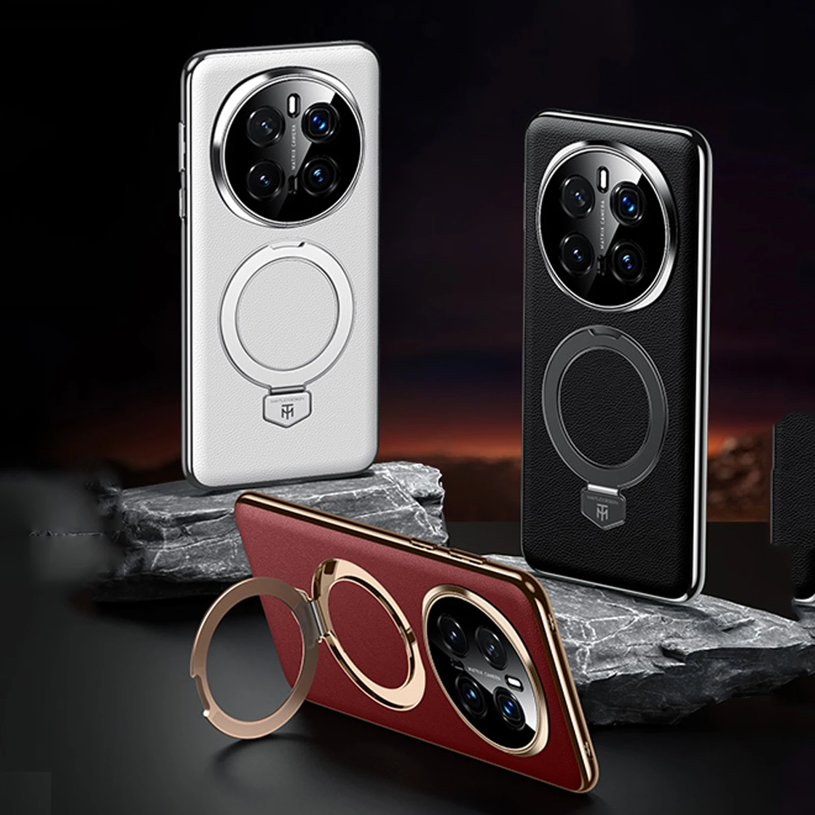 

Electroplating Leather Wireless Charging Magnetic Kickstand Phone Case For Honor Magic 7 Pro, Slim Camera Protective Cover Funda