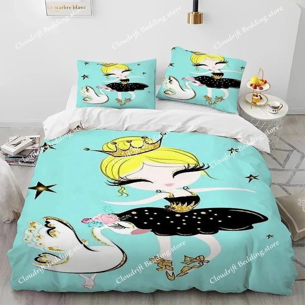 Kids Cartoon Cute Ballet Girl Ballerina Comforter Bedding Set,Duvet Cover Bed Set Quilt Cover Pillowcase,Queen Size Bedding Set