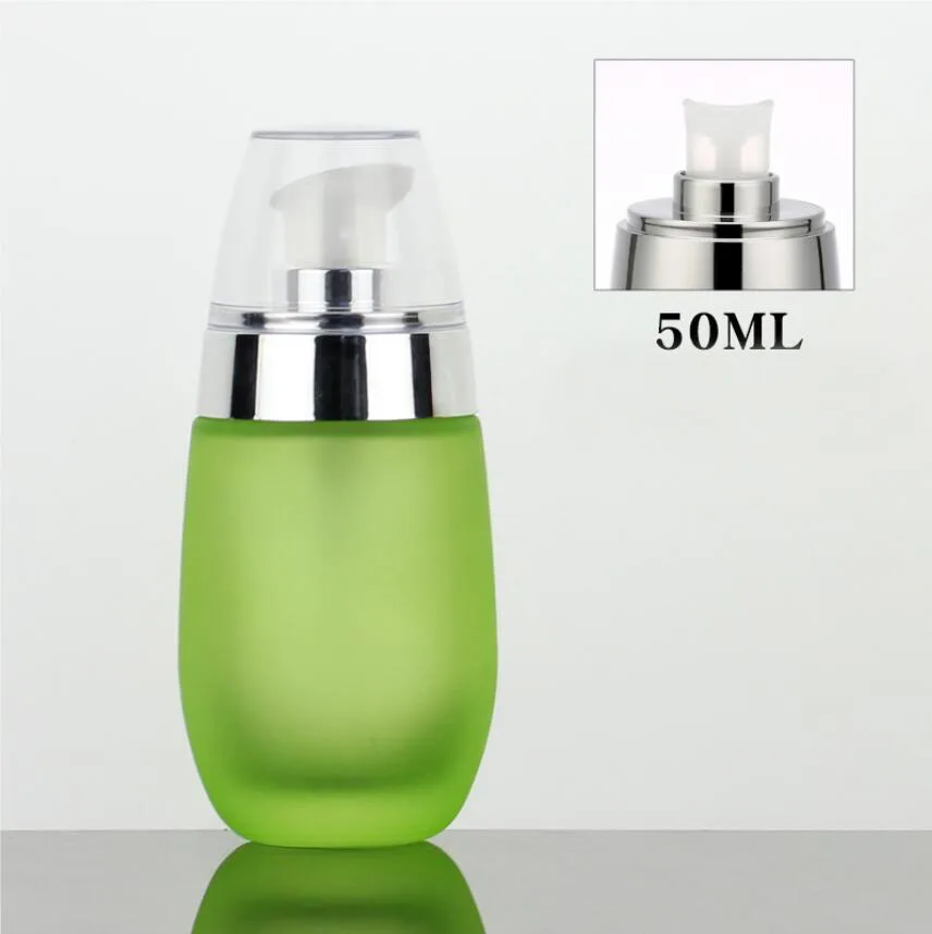 

50ml egg shape green glass bottle silver/gold lotion/sprayer pump lotion/emulsion/serum/foundation/toner/toilet toner packing