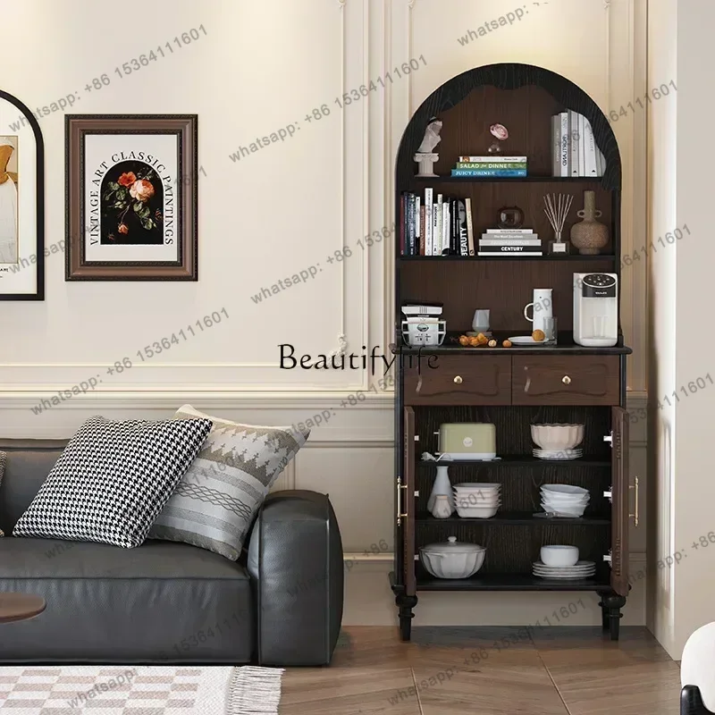 Customizable French Cream Solid Wood Dining Side Cabinet American Retro Living Room Low Storage Oak Cabinet