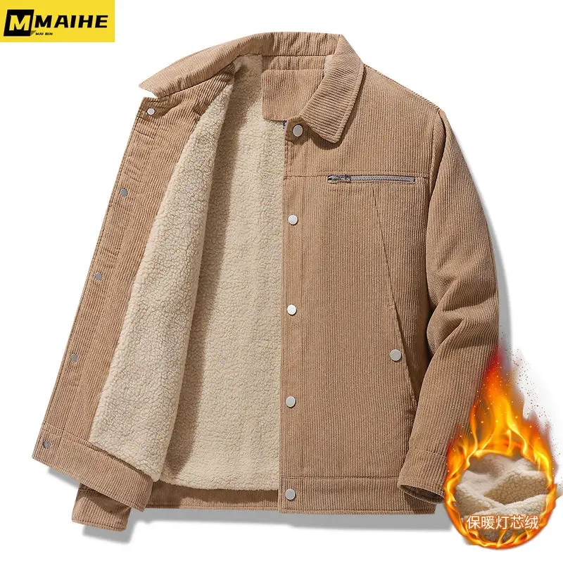 Middle Aged Retro Jacket Men's Casual Solid Color Motorcycle Warm Autumn Coat Outdoor High Quality Cold Resistant Cotton Jacket