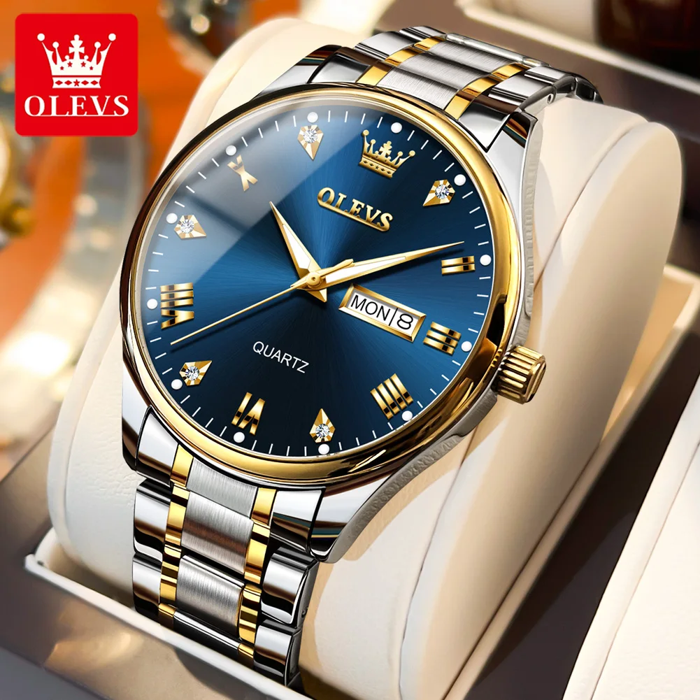 OLEVS Classic Bussiness Quartz Watch for Men Digital Dial Date Week Display Clock Luminous Waterproof Man Gold Wristwatches