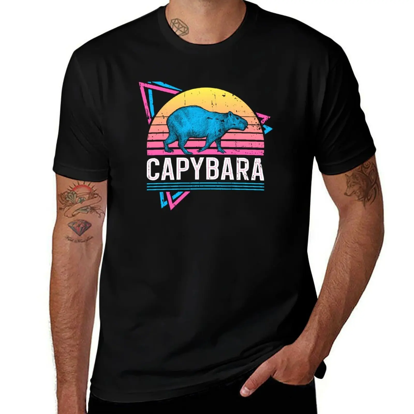 

Capybara Retro Neon 80's Style Cool Funny Vaporwave T-Shirt oversized summer top Personalized t-shirt oversized t shirt men
