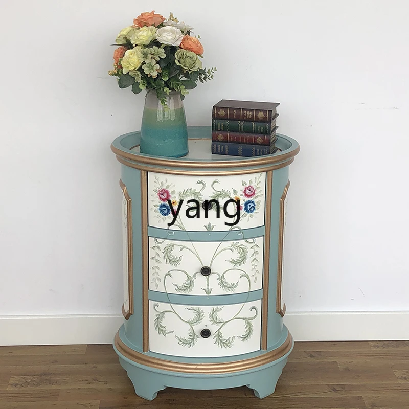 Yjq Mediterranean Hand Painted Sofa Side Table Corner Table Living Room Decorative Painted Bedside Table