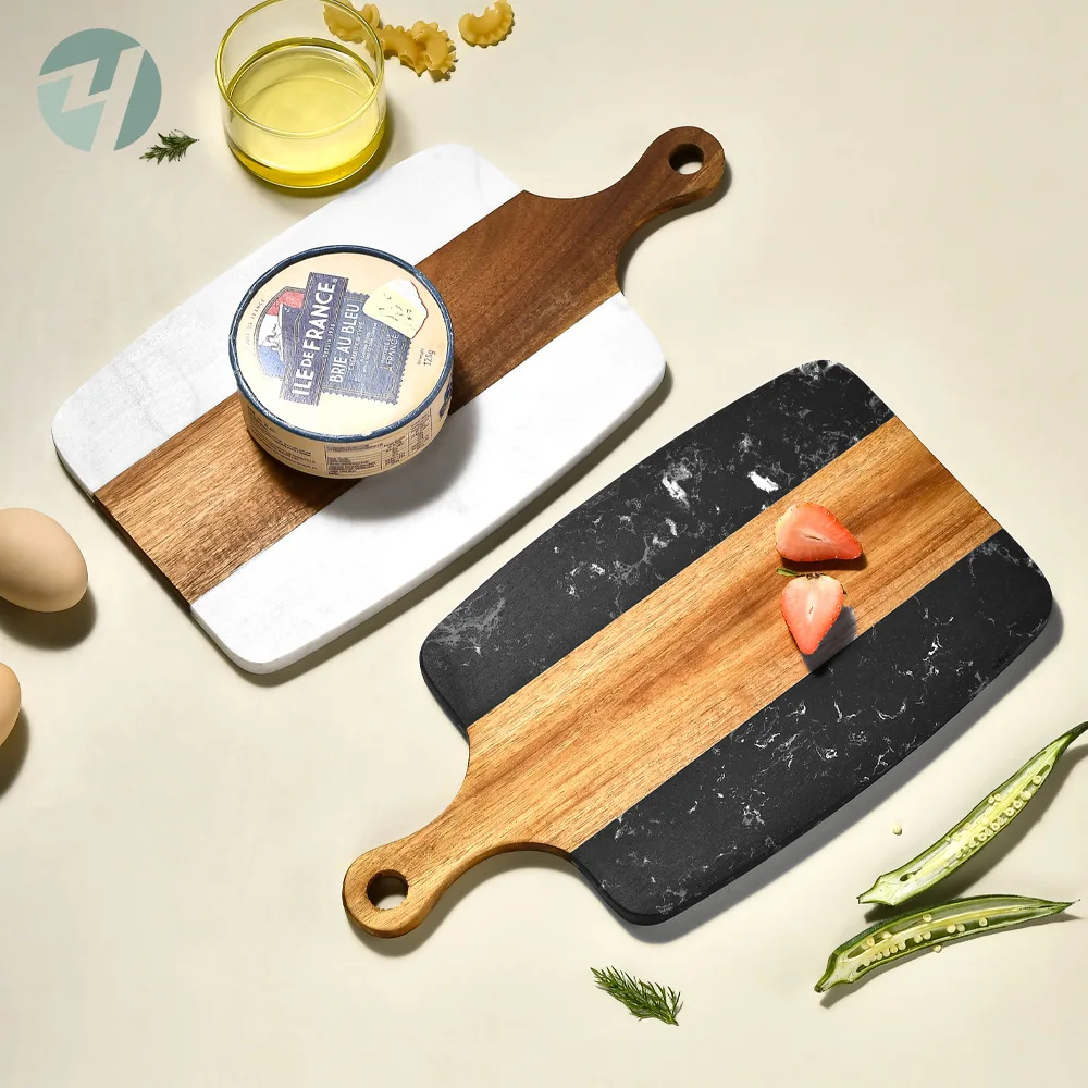 Jaswehome Marble Cutting Board Wood Kitchen Butcher Block Serving Board Steak Fruit Cheese Chopping Board For Bread Serving Tray