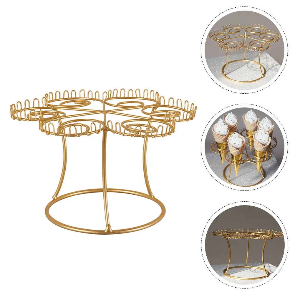 

1Pcs Ice Cream Cone Display Holder Metal 6 Slot European Style Crispy Cone Stand Flat Base for Desserts Parties Picnics