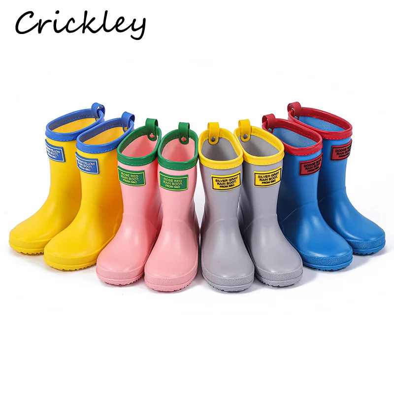 Solid Boys Girls Rain Boots PVC Waterproof High Quality Kids Rainboots Anti Slip Outdoor Children Water Shoes