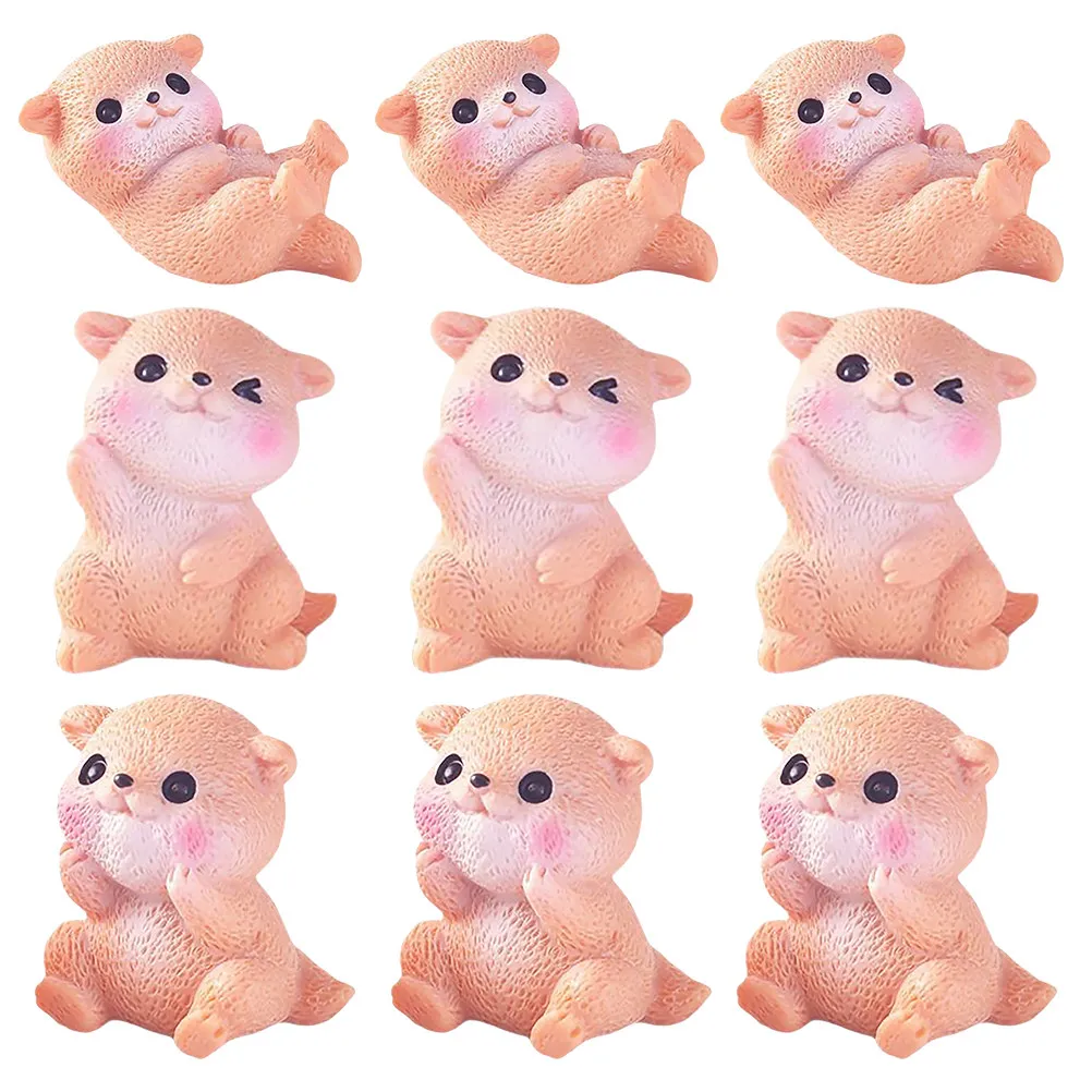 9Pcs Resin Mini Otters Set – Cute Detailed Small Animal Figurines for Fairy Garden, Moss & Micro Landscape Decoration
