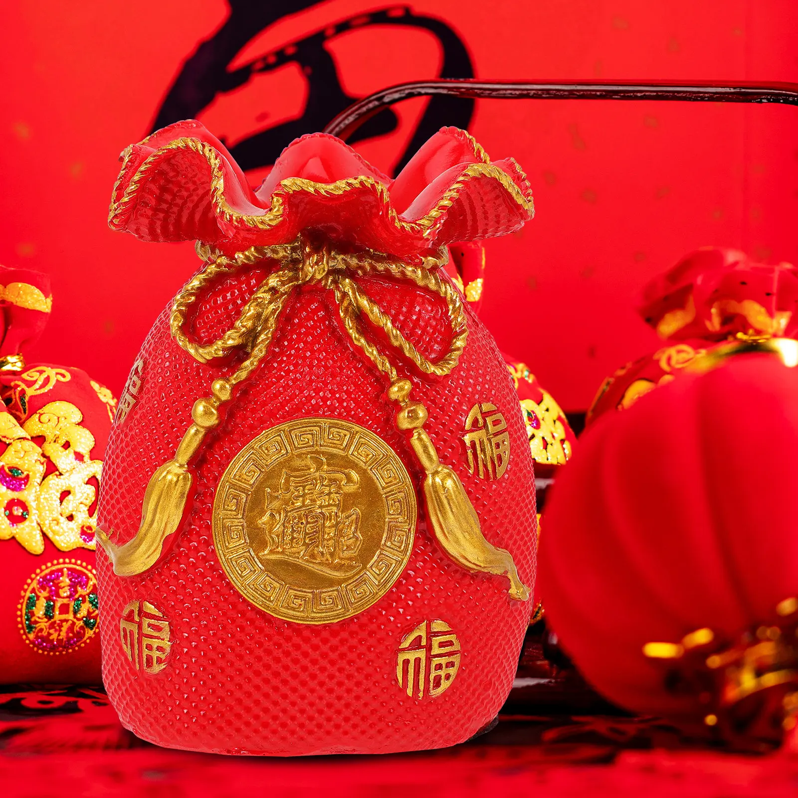 Blessing Bag Resin Lucky Pouch Desktop Decoration Vivid Cartoon Resin Craft Lucky Bag Ornament for Home Office Car New Year