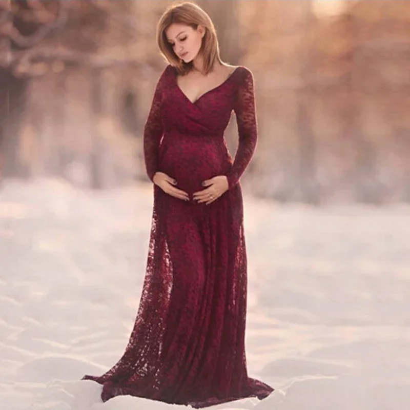 Maternity Photography Props Maxi Pregnancy Clothes Lace Maternity Dress Fancy Shooting Photo Summer Pregnant Dress M-3XL