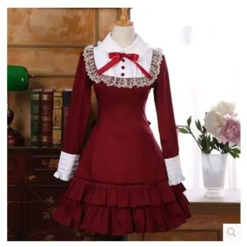 

2026 Весеннее платье Лолиты в стиле ретро с длинными рукавами, кружевное платье для молодых девушек, весеннее плиссированное винтажное школьное платье