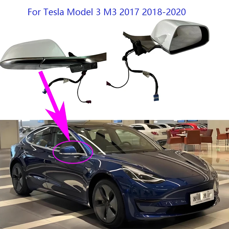 Car Rearview Mirror Assembly for Tesla Model 3 M3 2017 2018-2020 with WIFI Antenna Without Automatically Dimming Glass
