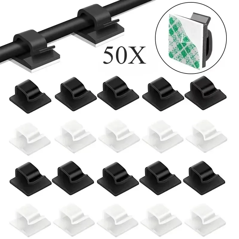 10/50/100PCS Cable Organizer Self-adhesive Fixed Non-marking Wire Fixer Punch-free Desktop Car Office Wall Organizer Wire Clip
