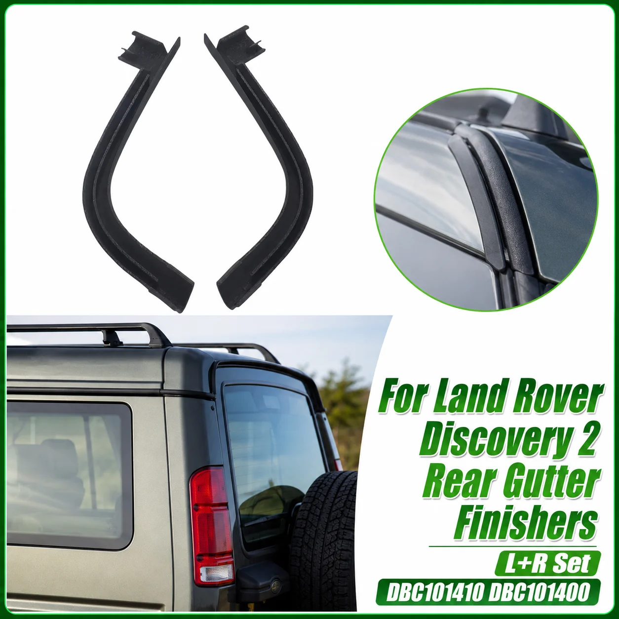 Für Land Rover Discovery II 2 1999-2004 Heckrinnen-Abtropfschienen-Verkleidungen Links Rechts Hintere Obere Ecken DBC101410 DBC101400 – Detail 1