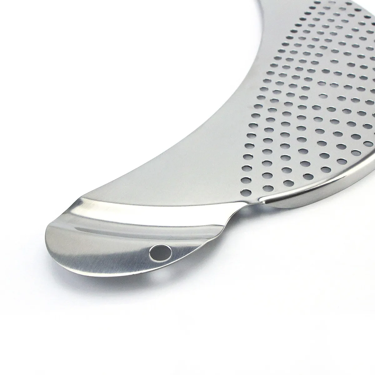 1Pcs Stainless Steel Pot Drainer Multifunctional Pan Strainer Heavy Duty Crescent Design Easy Draining Kitchen Filter Tool