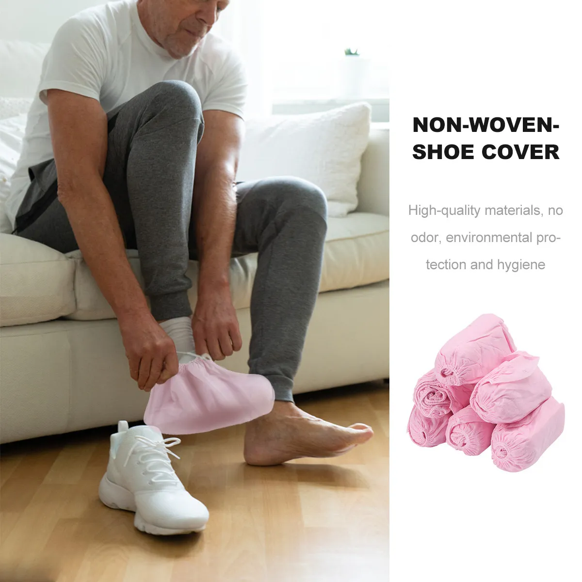 

100Pcs Breathable Nonwoven Shoe Covers Thickened Disposable Dustproof Shoe Protector with Elastic Fit for Kitchen Bathroom