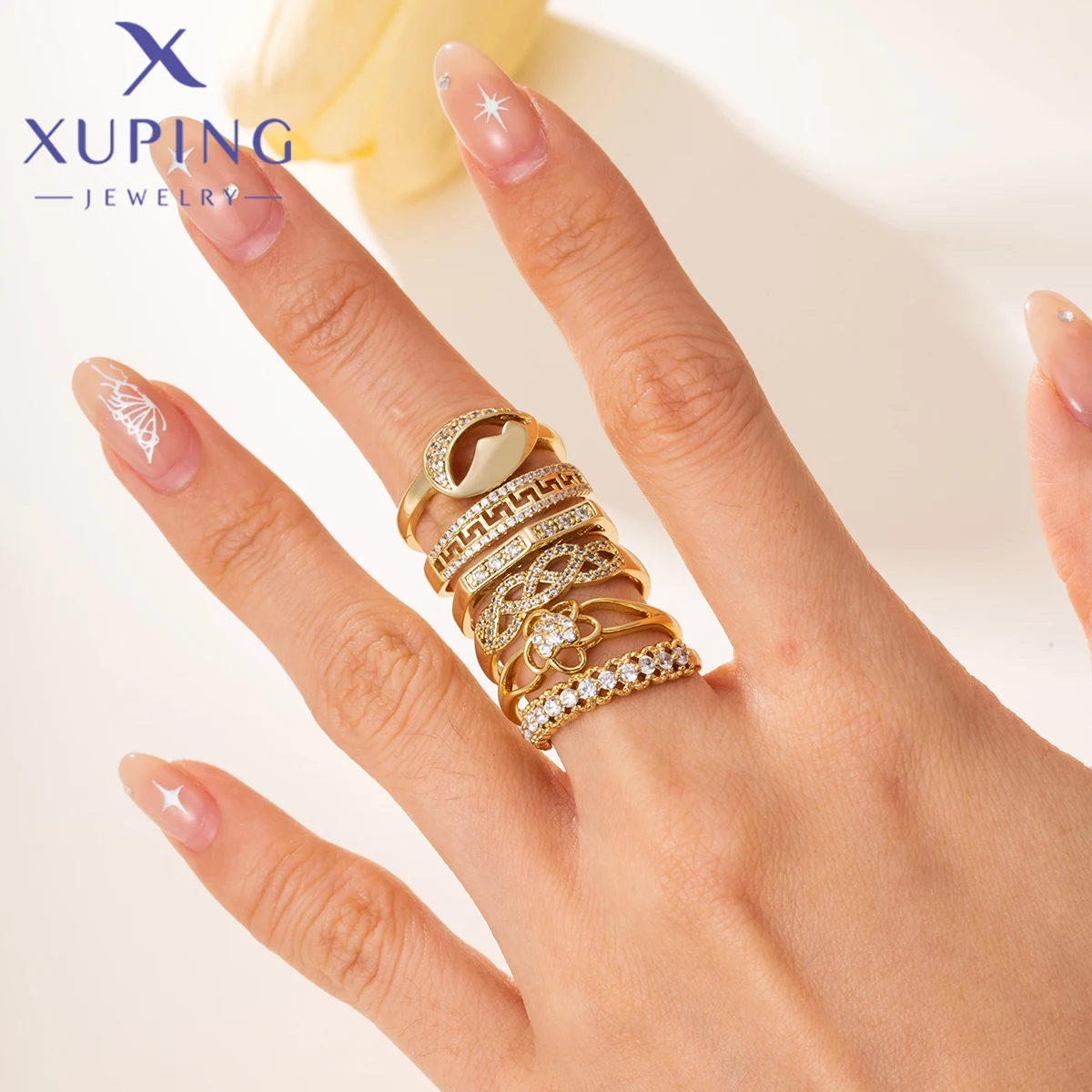 Xuping Schmuck Mode Charme Gemischte Ringe Gruppe Beliebte Ringe für Frauen Gold Farbe Party Hochzeit Geschenk R290