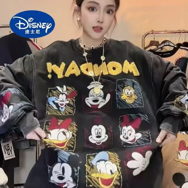 

Disney 2025 Plus Size Hoodie up to 300lbs, Embroidered Mickey & Donald Print, Unisex Loose Casual Sweatshirt