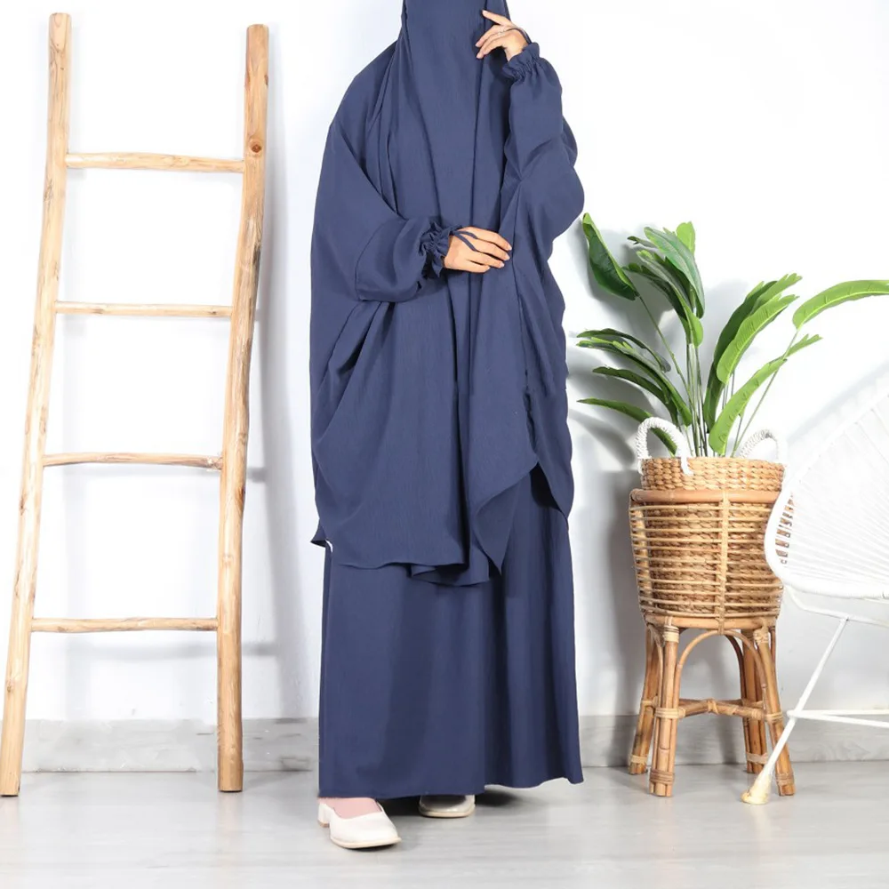 

Ramadan Abayas 2 Piece Set Muslim Women Hijab Dress Prayer Garment Khimar Arab Gown Islamic Clothes Robe Eid Djellaba Jalabiya
