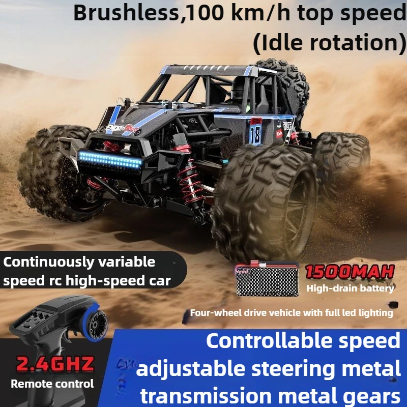 かわいいおもちゃの車 面白いギフト-100km/h高速4WD RCカー、1:18フルスケールブラシレスオフロードRCトラック、モンスタートラック、子供向けおもちゃ