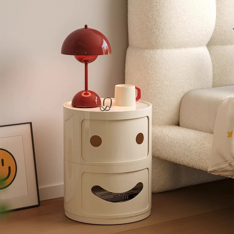 

Nordic creative smiley bedside table modern simple round storage simple plastic small ins bedside table