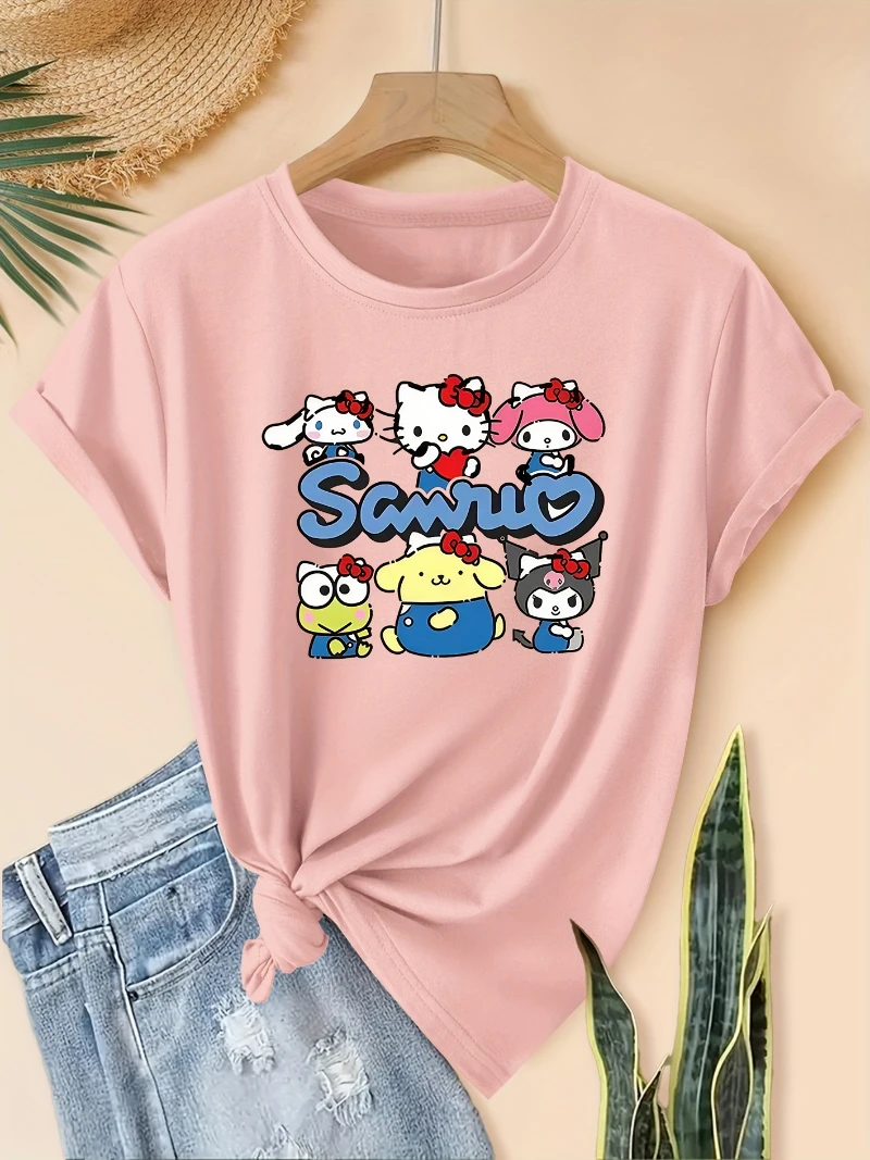 تخفيضات جديدة لصيف 2025 سانريو كورومي هالو كيتي 50 الذكرى النسائية T الناعمة الراقية الفاخرة لكل من الرجال والنساء