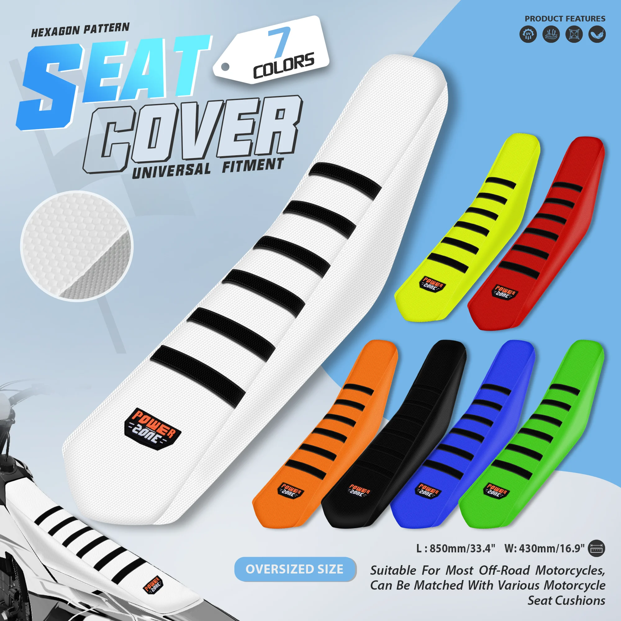 Powerzone Universal gerippte Sitzbezüge weiches Motorrad-Dirt-Bike-Sitzkissen für SXF EXC KXF CRF YZF WR TC TE EC