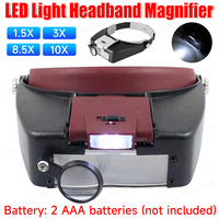 1.5X  3X  8.5X 10X Headband Magnifier Glasses LED Lights Loupe Microscope Adjustable Head Loupe For Repairing Watch Jewelry Read