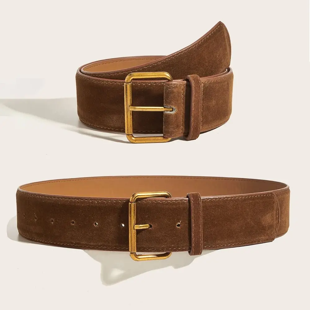 Retro Luxury Design Suede Leather Wide Belt Trendy Versatile Business Waist Strap Casual Pin Buckle Waistband Gifts