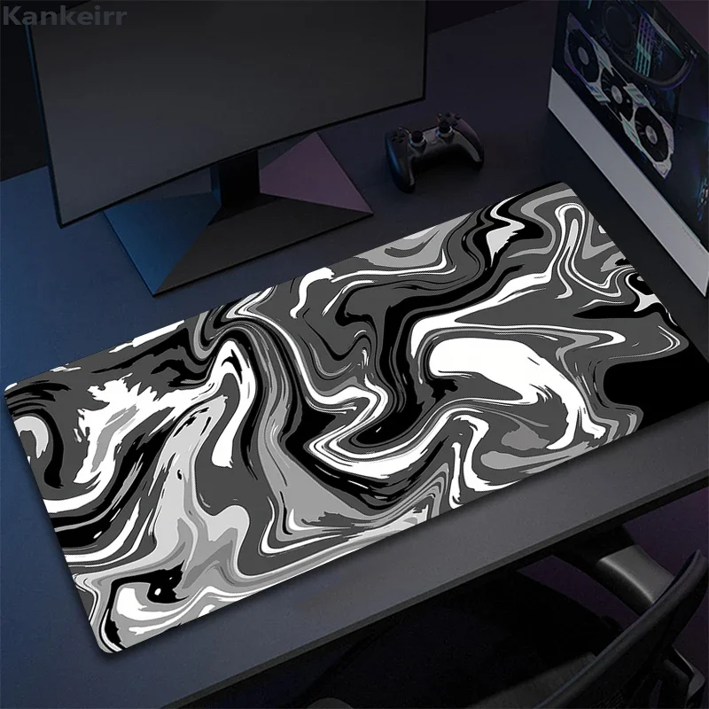 Large Desk Mat Gamer Leather 90X45 XXL Mause Carpet Run Strata Liquid Computer Mouse Pad Gaming Accessory Mouse Pad Black White