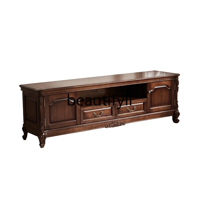 

American black walnut TV cabinet all solid wood video cabinet coffee table combination rural retro