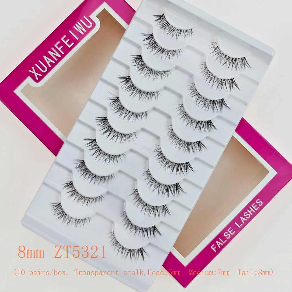 Cílios postiços de raposa voadora diagonal natural Xuanfeiwu com haste transparente, cílios postiços de olho de gato alongados para maquiagem, aparência natural, maquiagem leve, maquiagem nude, adequados para trabalho diário, podem ser aplicados nos cílios