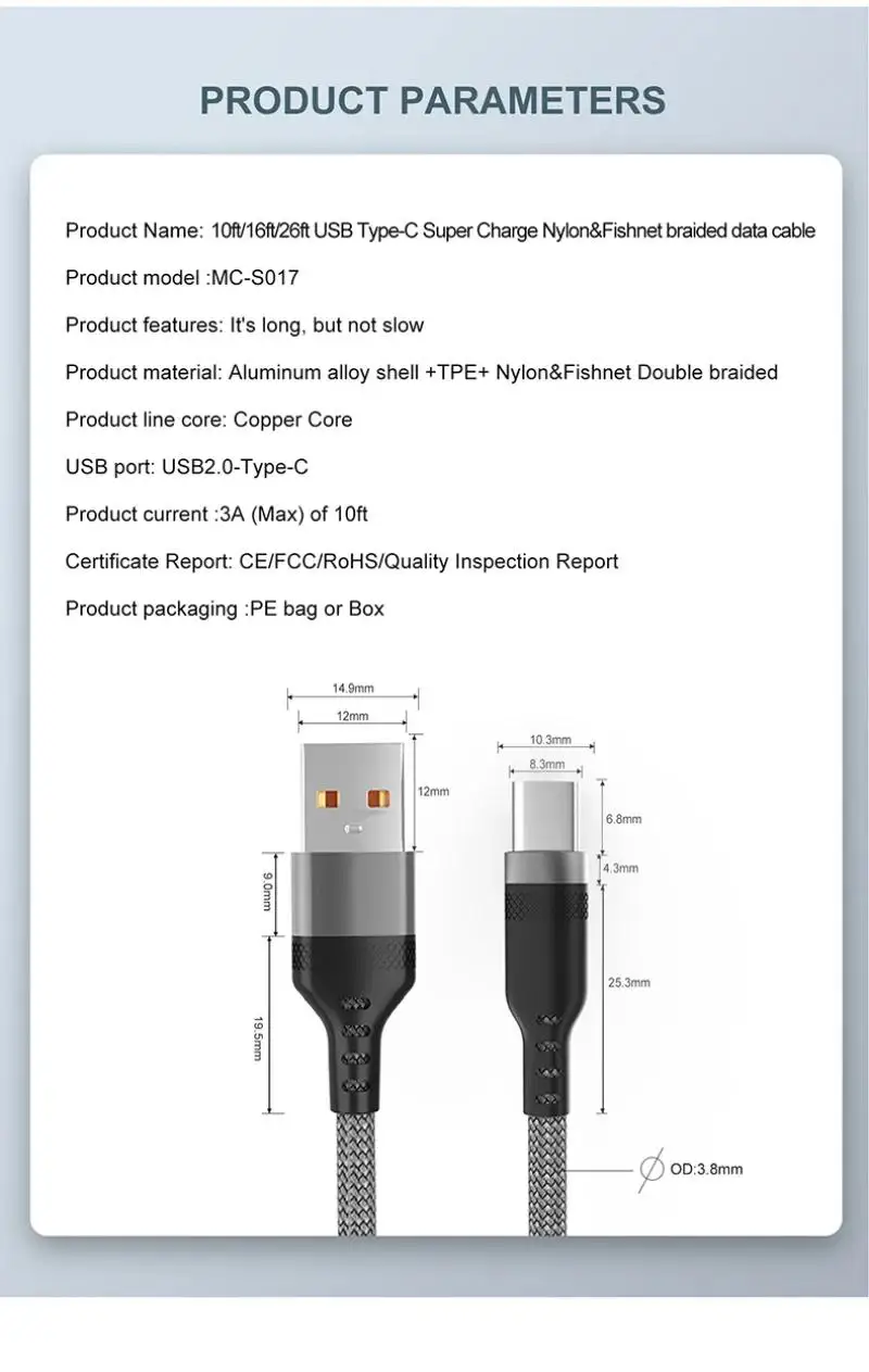 1/2/3/5/8 m verlängertes 6A superschnelles Laden extra langes Ladekabel USB Typ C für iPhone Samsung vollständig kompatibles Datenkabel – Detail 13